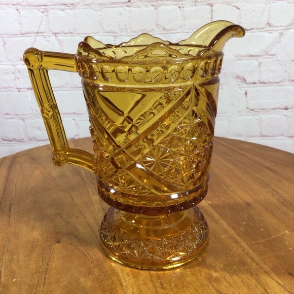 Vintage Richards and Hartley Daisy and Buttons Amber Glass Footed Pitcher - Picture 3 of 6